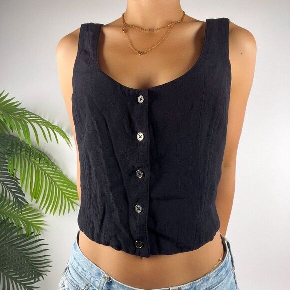 Women's Free People Black Grunge Steampunk Corset Vest Sleeveless Crop Top / 12 - Picture 3 of 6